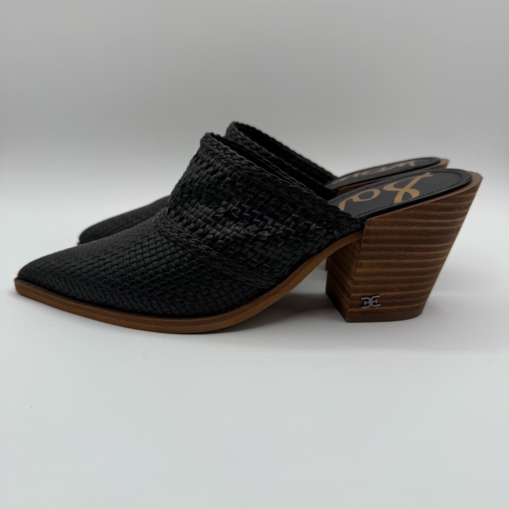Sam Edelman Lilliana Black Woven Pointed Toe Mules Heels Size 8 Elegant - Picture 4 of 16